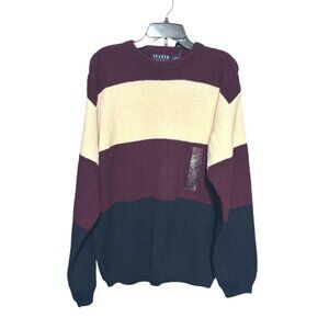 Vintage 90's Trader Bay Men's LT Large Pullover Sweater‎ Burgundy, Cream & Black